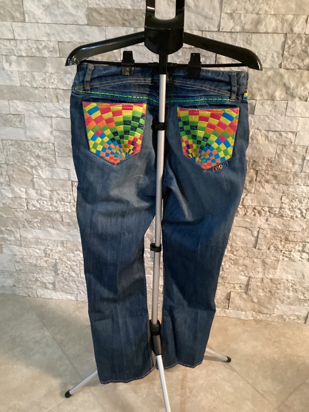 Vintage 90s/Y2K COOGI Embroidered Multi Color Stitch Denim Jeans Size 14